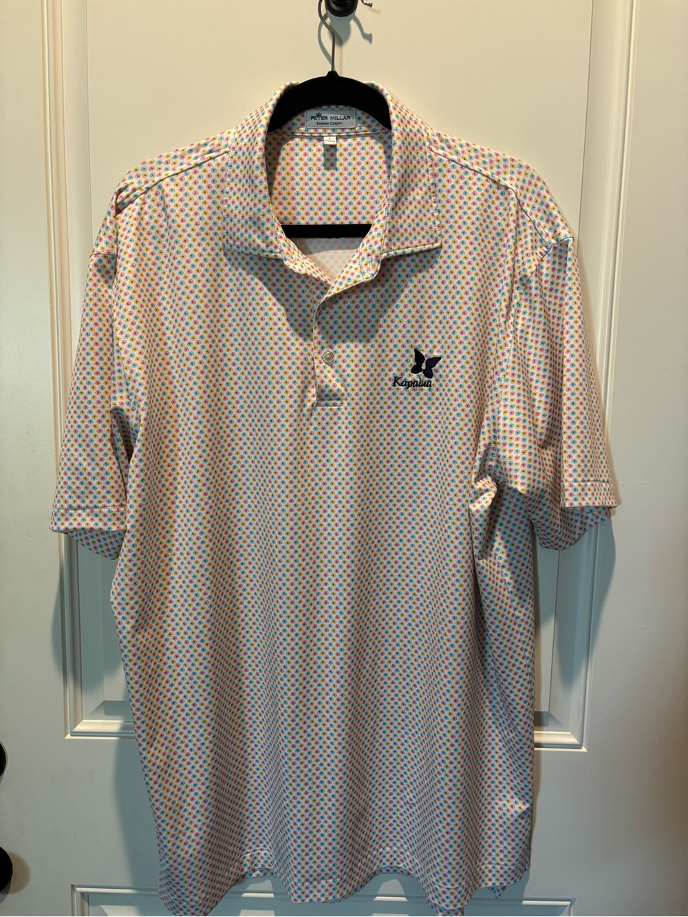 Peter Millar White Polo with Multicolor Dot Print